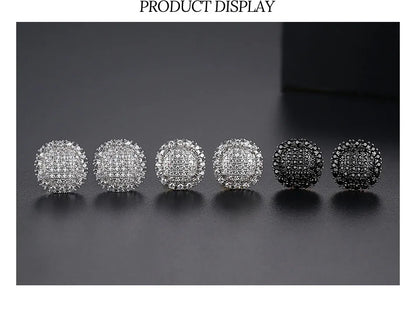 3 Colors Hip Hop CZ Stone Bling Iced Out Round Stud Earrings Cubic Zirconia Earring for Women Men Hiphop Rappy Jewelry Rose Gold