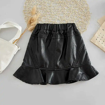 2025 new spring autumn Girls Kids leather PU zipper skirt comfortable cute baby Clothes Children Clothing