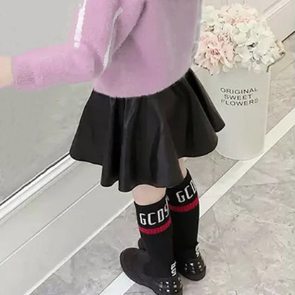 2025 new spring autumn Girls Kids leather PU zipper skirt comfortable cute baby Clothes Children Clothing
