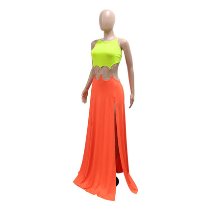CM.YAYA Women Strap Backless Big Swing Split Maxi Long Dress 2025 Hollow Out Birthday Sexy Club Party Evening Dresses Vestidos