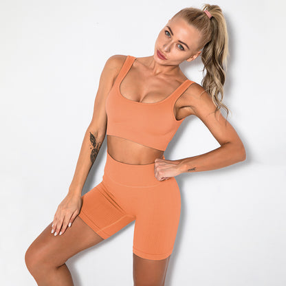 WAREBALL 2PCS Women Yoga Set Gym Set Sexy Bra Seamless Sports Shorts Workout Running Clothing Gym Wear Athletic Sport Suit