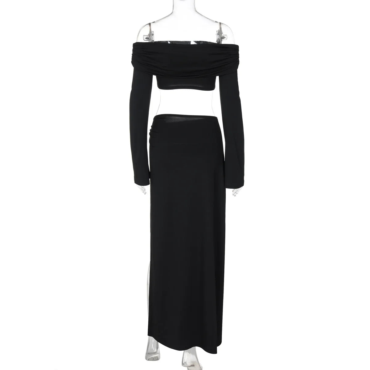 Women's Solid Beach Skirt Sets Sexy High Split Slim Bohemian Outfits Off The Shoulder Holiday Fashion 2 Piece Set 2025 Beachwear