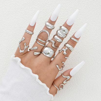 15Pcs Punk Smooth Geometric Open Rings Set For Women