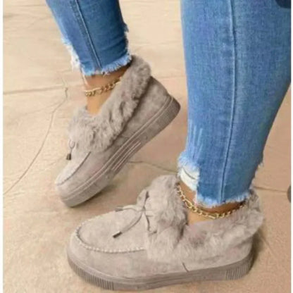 Solid Color Furry Females Feetwear Women Winter Cotton Shoes Plush Warm Snow Boots Ladies Casual Flat Short Boots