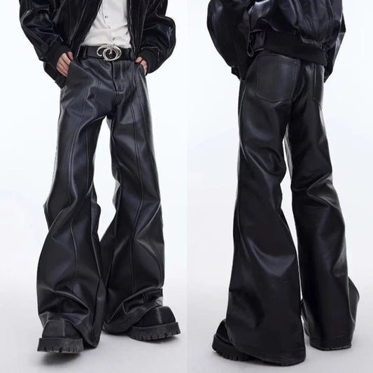 Mens Pu Leather Pants Three-Dimensional Deconstruction Plain Trousers Street Wear Youth Campus Niche Casual Pants Men'S Clothing