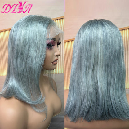 Light Lime Green Bob Wig Human Hair 13x4 Frontal Lace Wig Human Hair Pre Plucked HD Lace Bob Straight Colored Human Hair Wigs