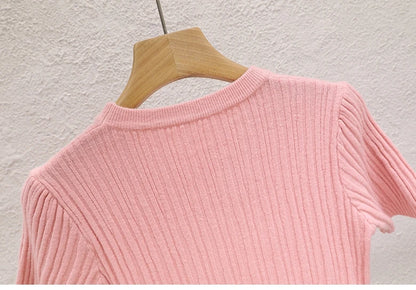 2025 Summer T shirts for Women Casual Female Korean Knit Streetwear Tees Basic Solid Young Cool Tops