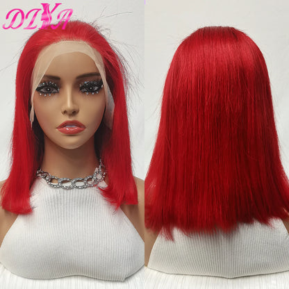 Light Lime Green Bob Wig Human Hair 13x4 Frontal Lace Wig Human Hair Pre Plucked HD Lace Bob Straight Colored Human Hair Wigs