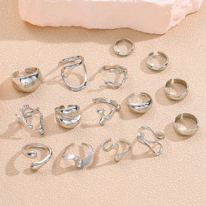 15Pcs Punk Smooth Geometric Open Rings Set For Women