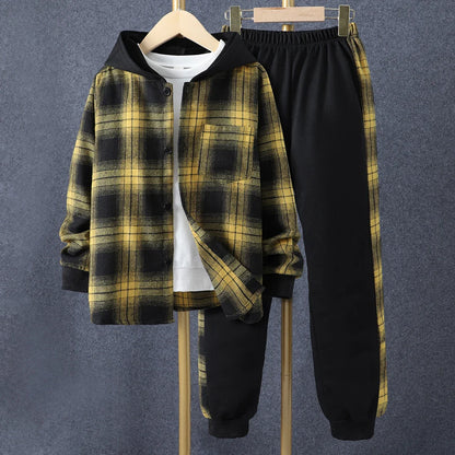 Kids Boys' Autumn Casual Checker Hoodie Set