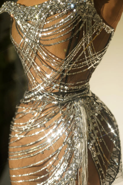 Sexy Sleeveless Slip Dress Performance Wear Shiny Sequins Women Rhinestone Tassel Mini Dresses Birthday Party Gowns Stage Wear