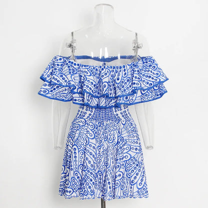 JAMERARY Women Dress Summer Runway Cut Out Double Layer Ruffles Embroidery Elastic Waist Short Party Vestidos Holiday Beach Wear