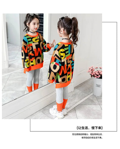 2025 girls clothes autumn winter letter sweatshirt t-shirt hooded + stretch pants leggings cotton teens child 8 9 10 11 12 year