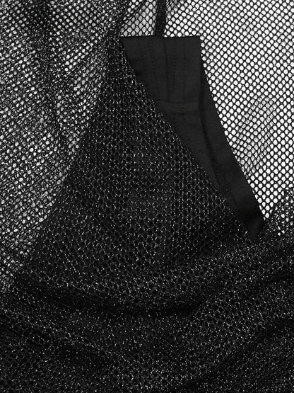 Luxury Irregular Lace Rhinestone Fish Bone Mesh Spaghetti Strips Slim Split Long Party Women Sexy Birthday Wedding Guest Dress