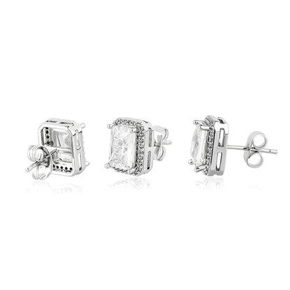 1 Pair Hip Hop 3A+ CZ Stone Pave Bling Ice Out Geometric Square Stud Earrings for Men Rapper Jewelry Gold Silver Color