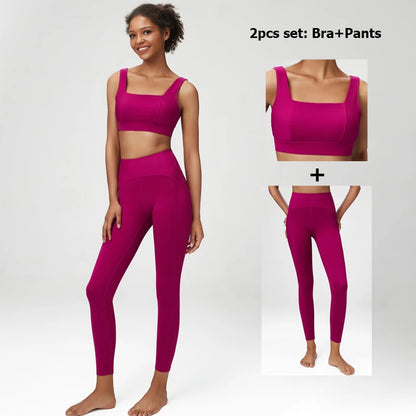 2/3 Pieces Fitness Yoga Set Women Solid Color Stretch Athletic Suit Sexy Bra Zipper Jacket High Waist Leggings Female Sportswear