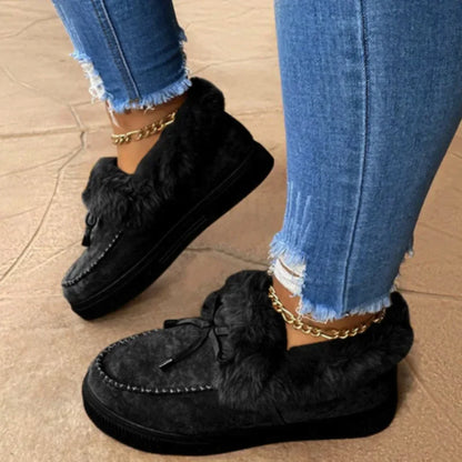 Solid Color Furry Females Feetwear Women Winter Cotton Shoes Plush Warm Snow Boots Ladies Casual Flat Short Boots