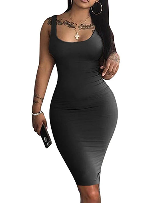 Women's Sexy Bodycon Tank Dress Sleeveless Basic Midi Club Dresses