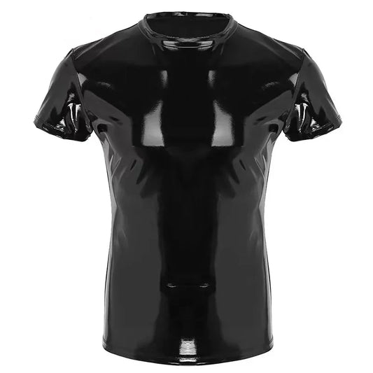 Comfortable Hot Sale Brand New Men Tops Men Top T-Shirt 1pcs Black/Red Short Sleeve Solid Color Summer Wet Look