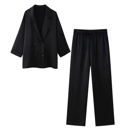 Women's Double Breasted Suit Jacket Pants Set