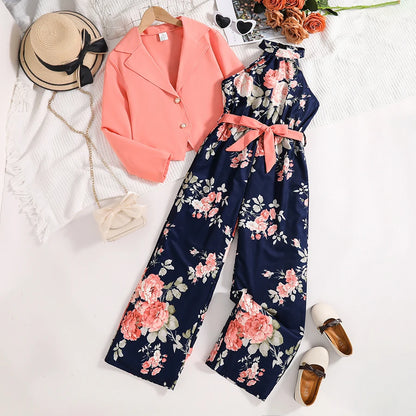Spring and Summer Girls Fashion Outdoor Leisure Vacation 2-piece dress set