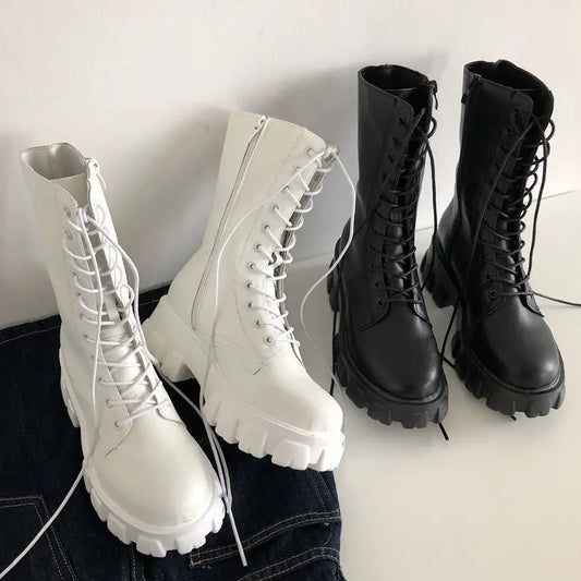 New Mid Calf Lace-up Ladies Chelsea Zipper Boots