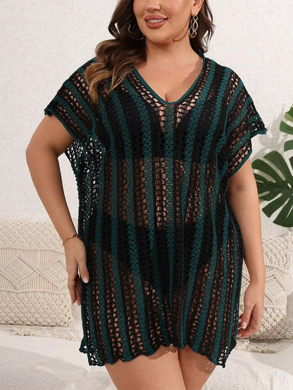 GIBSIE Plus Size Sexy Hollow Out Bikini Cover-ups Women Summer Vacation Split Beach Dress Female Swimsuit Cover Up Beachwear