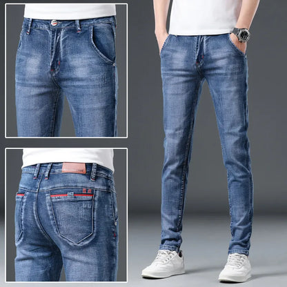 Slim Boys Blue Jeans, Black Men's Fashion Casual Trousers, Gray Denim Pants, Asian Size 28-38,  Men Jean