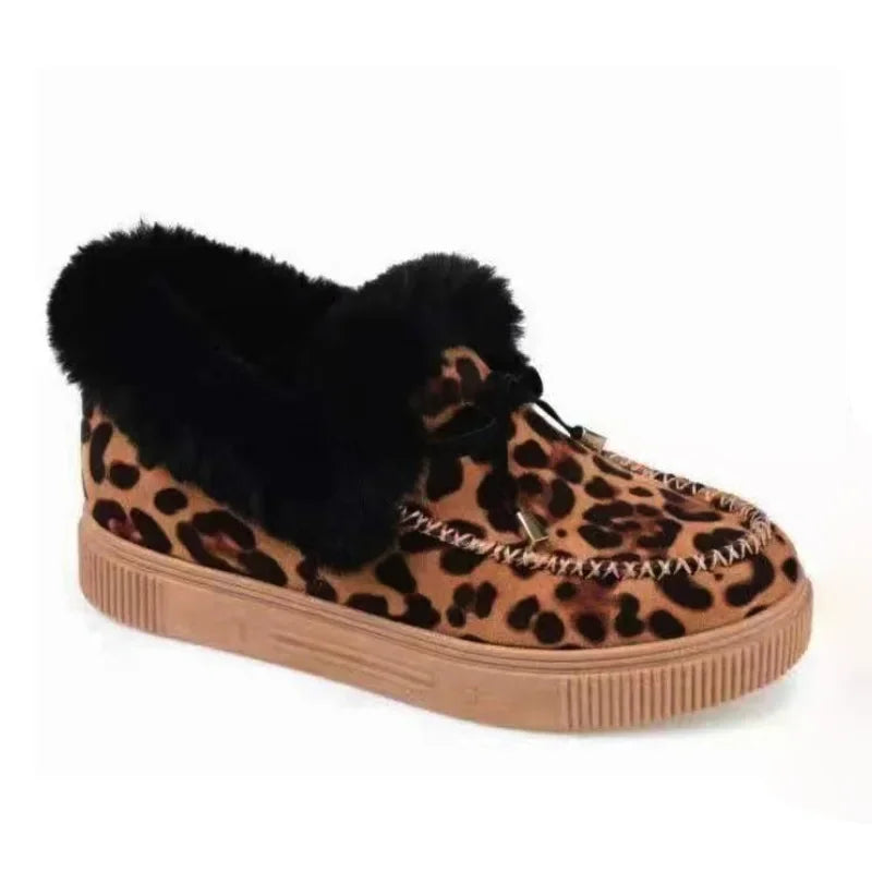 Solid Color Furry Females Feetwear Women Winter Cotton Shoes Plush Warm Snow Boots Ladies Casual Flat Short Boots