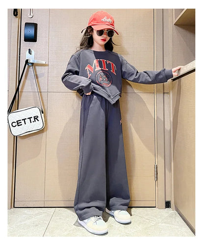 2025 autumn spring kid Girls Clothes Suit Child irregular letter sweatshirt t-shirt top and loose pant Tracksuit 4 8 10 12 year