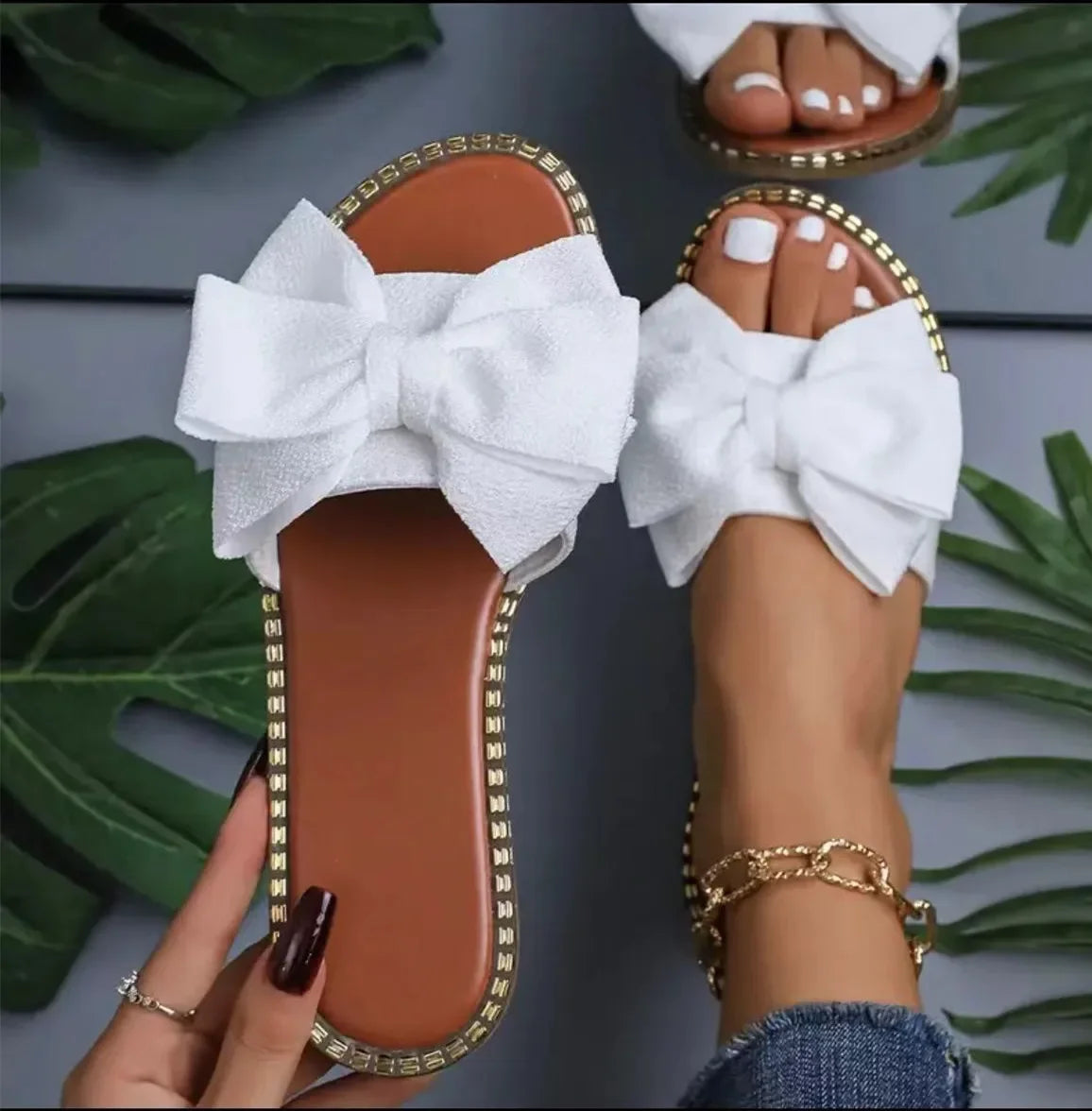 Summer Fashion Bow Tie Flat Slippers for Women