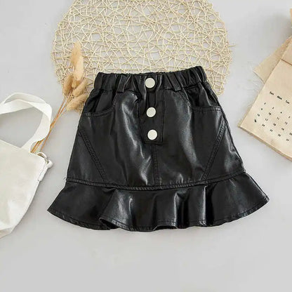 2025 new spring autumn Girls Kids leather PU zipper skirt comfortable cute baby Clothes Children Clothing