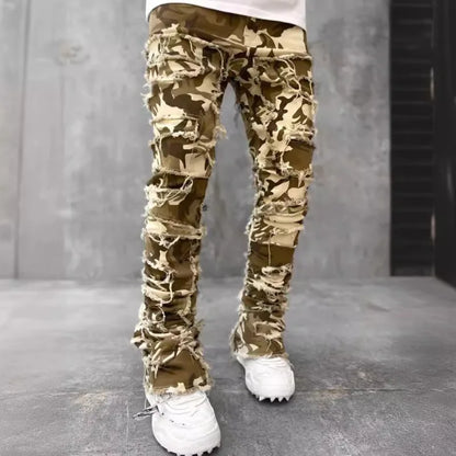 2024 Spring Summer New Men's Clothing Fashion Solid Color Elastic Patch Denim Straight-Leg Pants Jeans