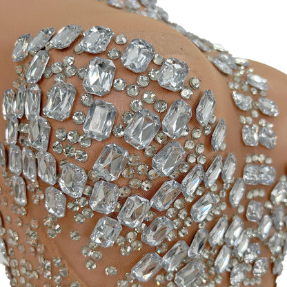 Fashion Sparkly Diamonds Skinny Jumpsuit Women Nightclub Prom Party Outfit Singer Dancer Performance Costume Stage Wear Dunpai