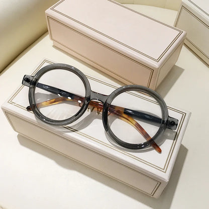 Retro Gray Pink Lens Round Sunglasses Women 2025 Brand Trendy Shiny Circle Frame Men Spectacle Plain Eyewear Shades Sun Glasses