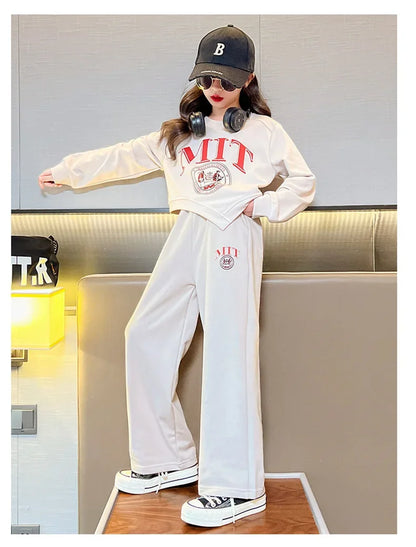 2025 autumn spring kid Girls Clothes Suit Child irregular letter sweatshirt t-shirt top and loose pant Tracksuit 4 8 10 12 year