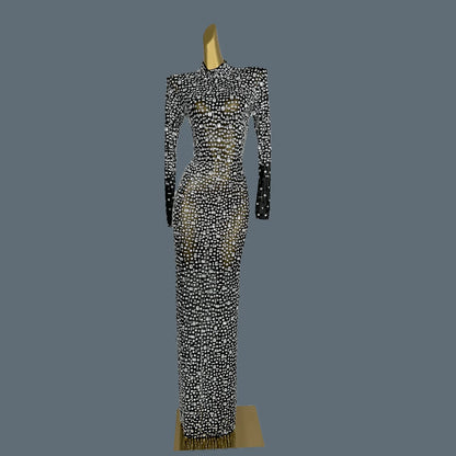 Stunning Evening Gown Long Dress Birthday Celebrate Luxurious Costume Sparkly Big Rhinestone Dancer Flashing Party Dress Gesebei