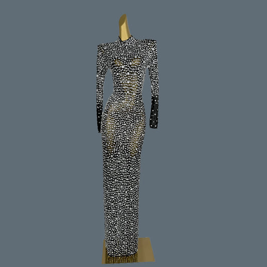 Stunning Evening Gown Long Dress Birthday Celebrate Luxurious Costume Sparkly Big Rhinestone Dancer Flashing Party Dress Gesebei