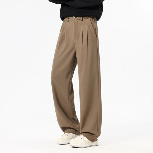 Wide Leg Pants for Men Autumn New American Vintage Style Solid Casual Trousers Loose Straight Leg Office Casual Drape Pants