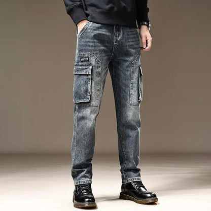 Jeans for Men Straight Male Cowboy Pants with Pockets Trousers Cargo Regular Aesthetic New in Stacked Korean Fashion Trend 2024
