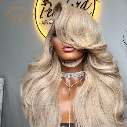 Platinum Ash Blonde Colored Lace Front Human Hair Wig Wavy Pre Plucked Ash Grey Hair Transparent Lace Frontal Wigs For Women