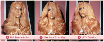 FABA Baby Pink Lace Front Human Hair Wig Body Wave Human Hair Wigs 13x4 Lace Frontal Wig Human Hair with Baby Hair For Women