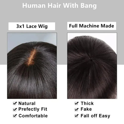 3x1 Middle Part Lace Wig Body Wave Cheap Wigs Full Machine Made Human Hair Wig with Bangs for Women on Clearance Sale Front