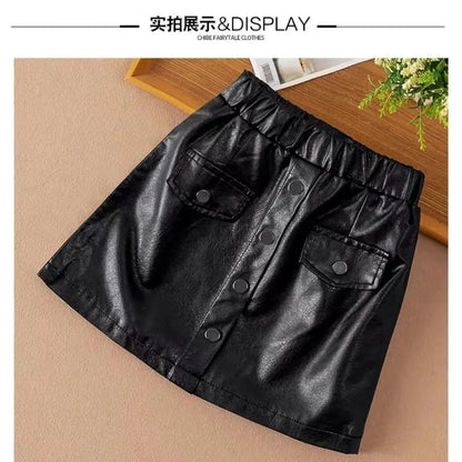 2025 new spring autumn Girls Kids leather PU zipper skirt comfortable cute baby Clothes Children Clothing