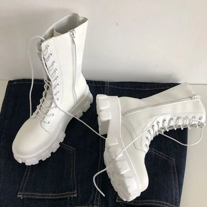 New Mid Calf Lace-up Ladies Chelsea Zipper Boots