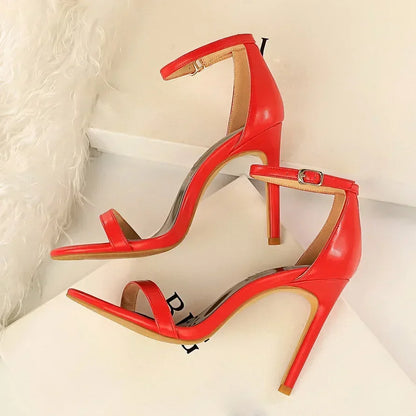 Women Sexy Club 10cm High Heels Stripper Gladiator Holiday Sandals Lady Daily Ankle Strappy Red Khaki Nightclub Dress Sandles