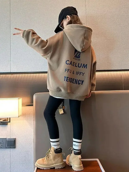 2025 girls clothes autumn winter sweatshirt bear t-shirt hooded + stretch pants leggings teens children set 8 9 10 11 12 year