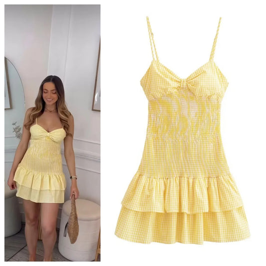 French gentle suspender dress female summer elastic waist backless fashion pure desire short suspender dress