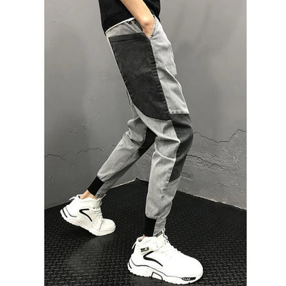 Men's Summer Korean Fashion Vintage Patchwork Stretchy Washed Denim Pants Y2K Casual Streetwear Slim Fit Jeans Pantalones Hombre