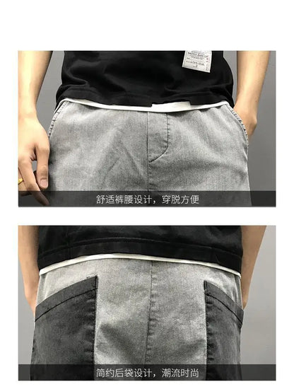 Men's Summer Korean Fashion Vintage Patchwork Stretchy Washed Denim Pants Y2K Casual Streetwear Slim Fit Jeans Pantalones Hombre